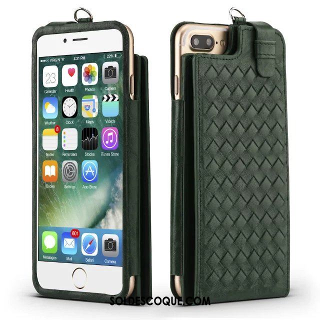 Coque iPhone 8 Plus Modèle Fleurie Étui Tissage Cou Suspendu Étui En Cuir Pas Cher