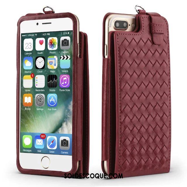 Coque iPhone 8 Plus Modèle Fleurie Étui Tissage Cou Suspendu Étui En Cuir Pas Cher