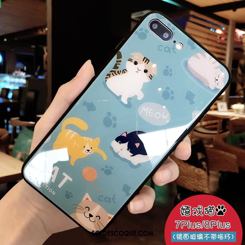 Coque iPhone 8 Plus Nouveau Dessin Animé Créatif Verre Bleu Soldes