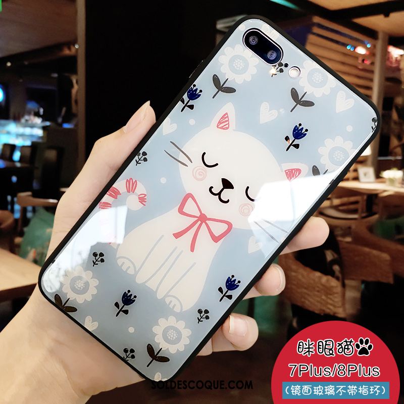 Coque iPhone 8 Plus Nouveau Dessin Animé Créatif Verre Bleu Soldes