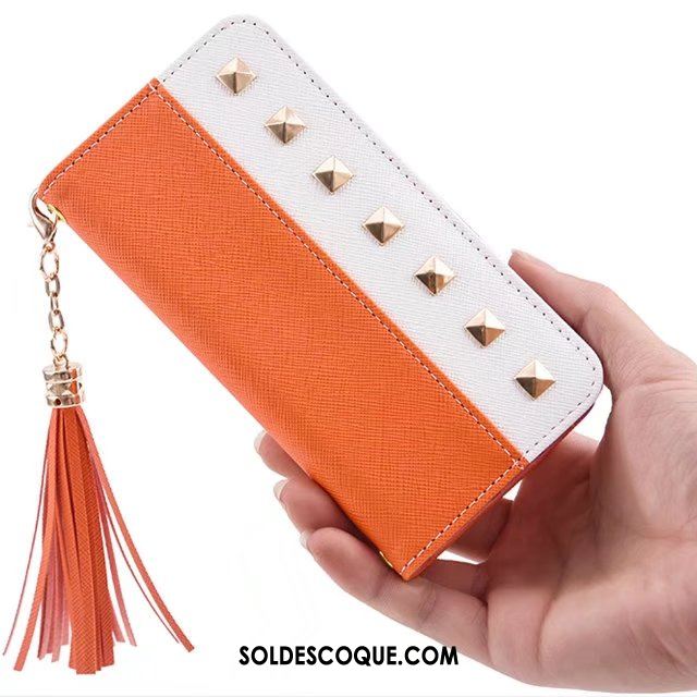 Coque iPhone 8 Plus À Franges Étui En Cuir Orange Fluide Doux Téléphone Portable En Vente