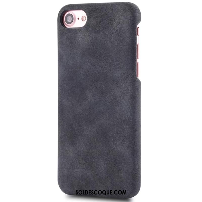 Coque iPhone 8 Plus Étui En Cuir Couvercle Arrière Délavé En Daim Cuir Véritable Gris Pas Cher