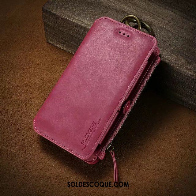 Coque iPhone 8 Plus Étui En Cuir Cuir Véritable Rouge Téléphone Portable Portefeuille Pas Cher