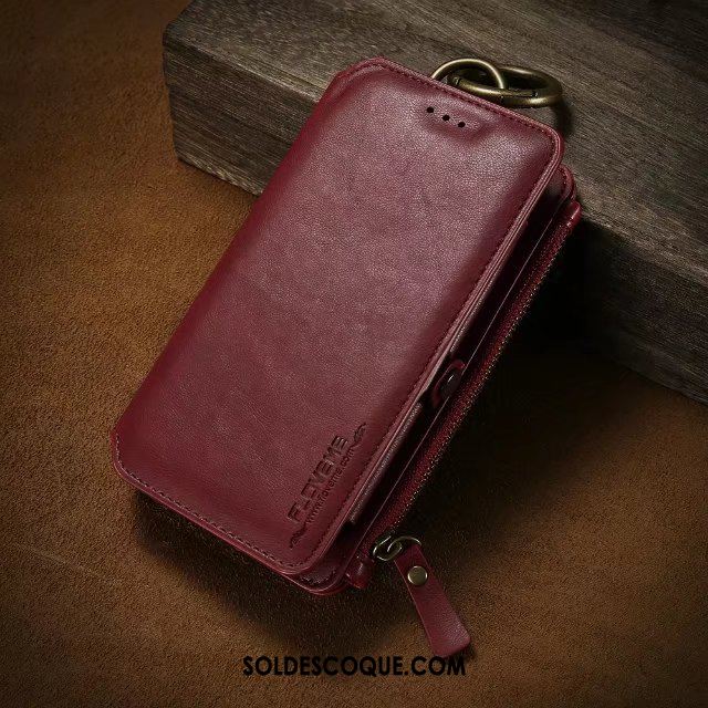 Coque iPhone 8 Plus Étui En Cuir Cuir Véritable Rouge Téléphone Portable Portefeuille Pas Cher