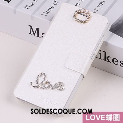 Coque iPhone Se Incassable Étui En Cuir Strass Protection Blanc Pas Cher