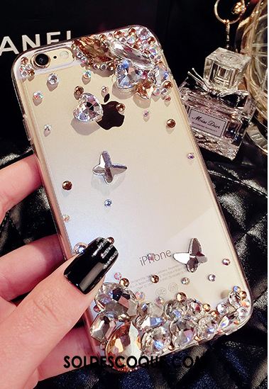 Coque iPhone Se Incruster Strass Téléphone Portable Fluide Doux Transparent Silicone Pas Cher