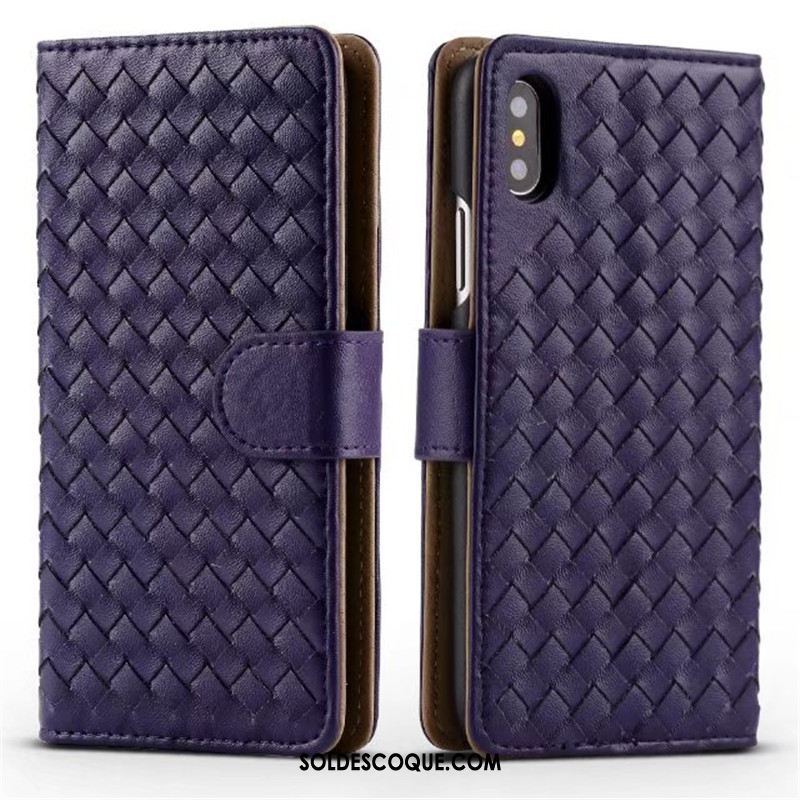 Coque iPhone X Carte Protection Étui En Cuir Tissage Support En Vente