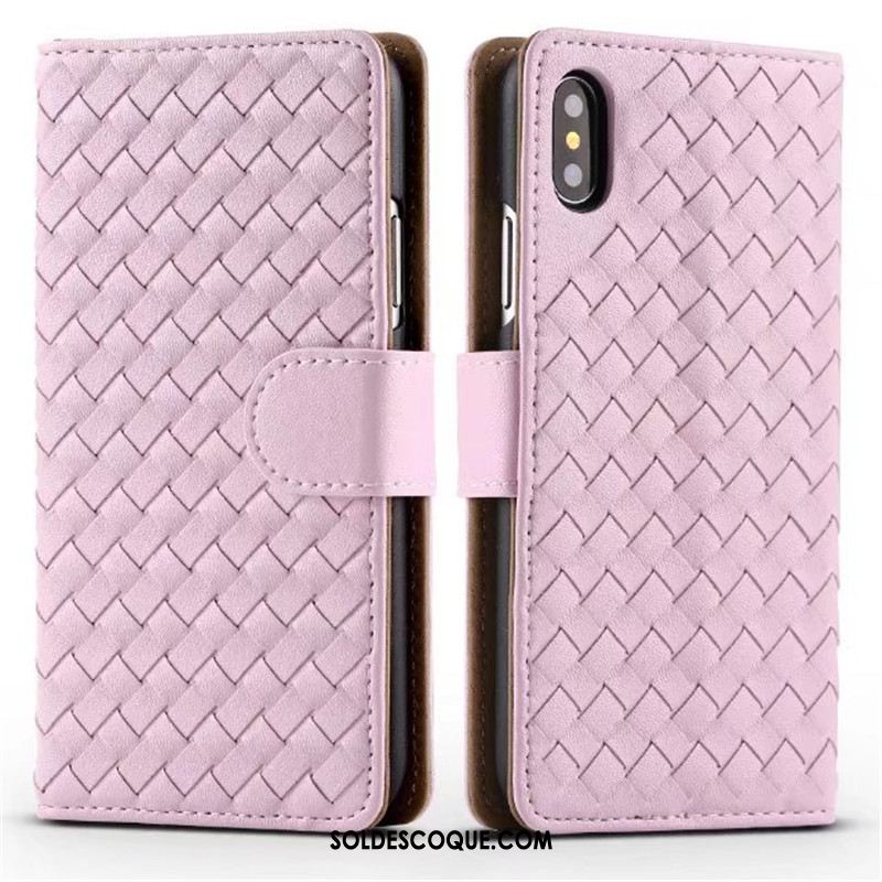 Coque iPhone X Carte Protection Étui En Cuir Tissage Support En Vente