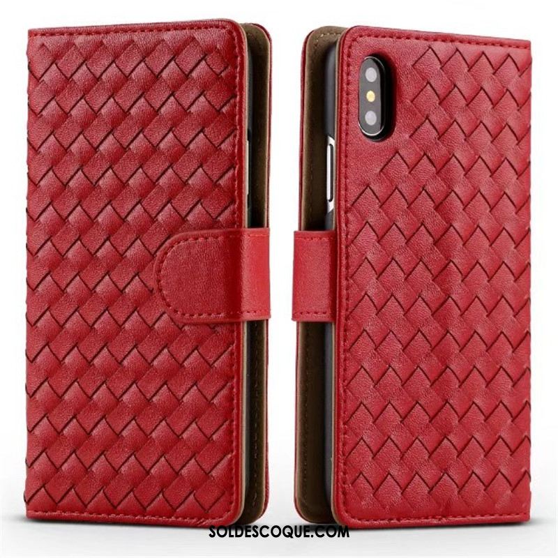 Coque iPhone X Carte Protection Étui En Cuir Tissage Support En Vente