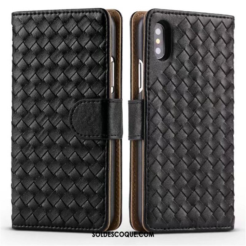 Coque iPhone X Carte Protection Étui En Cuir Tissage Support En Vente