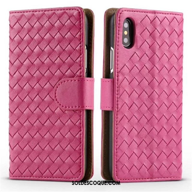 Coque iPhone X Carte Protection Étui En Cuir Tissage Support En Vente