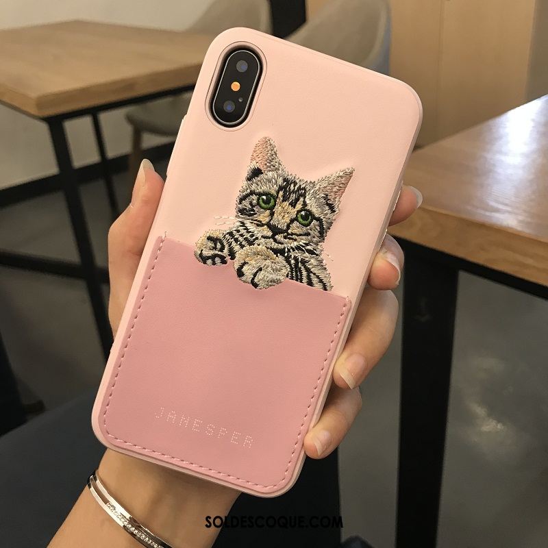 Coque iPhone X Charmant Cuir Broderie Qualité Étui En Ligne