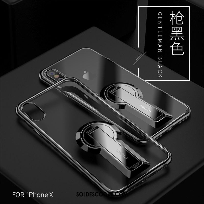 Coque iPhone X Noir Silicone Téléphone Portable Incassable Support Pas Cher