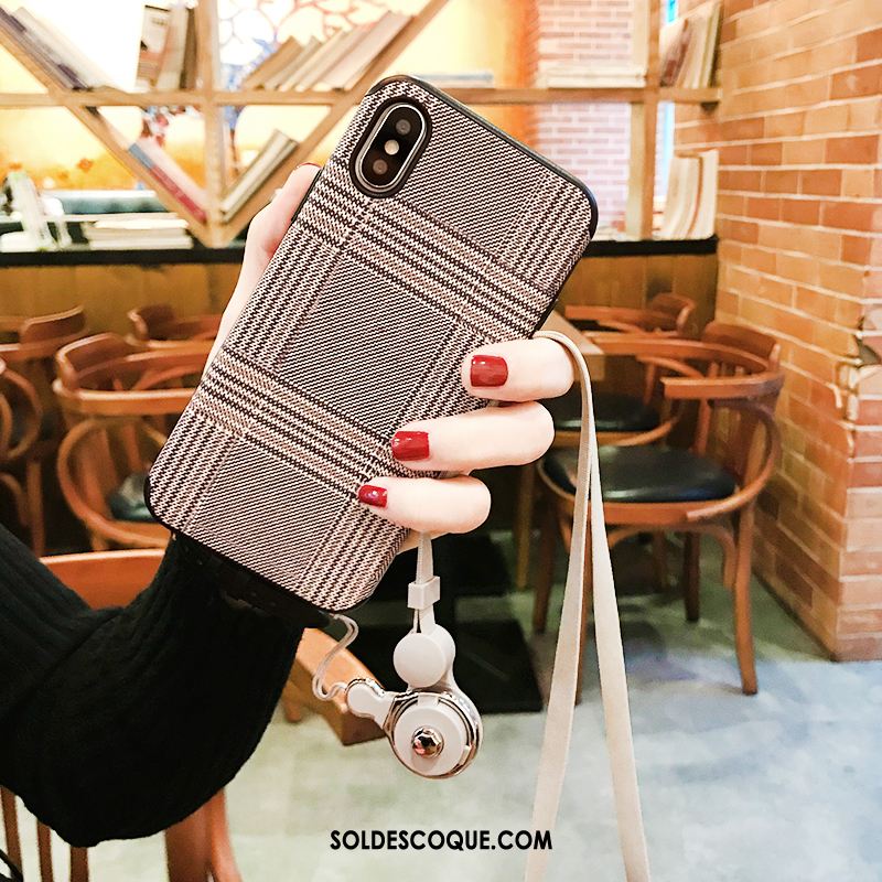 Coque iPhone X Ornements Suspendus Flanelle Plaid Téléphone Portable Cou Suspendu En Vente