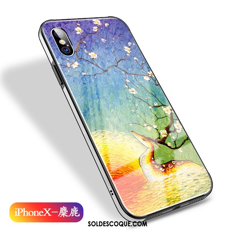 Coque iPhone X Peinture À L'huile Verre Téléphone Portable Marque De Tendance Tout Compris Housse Soldes