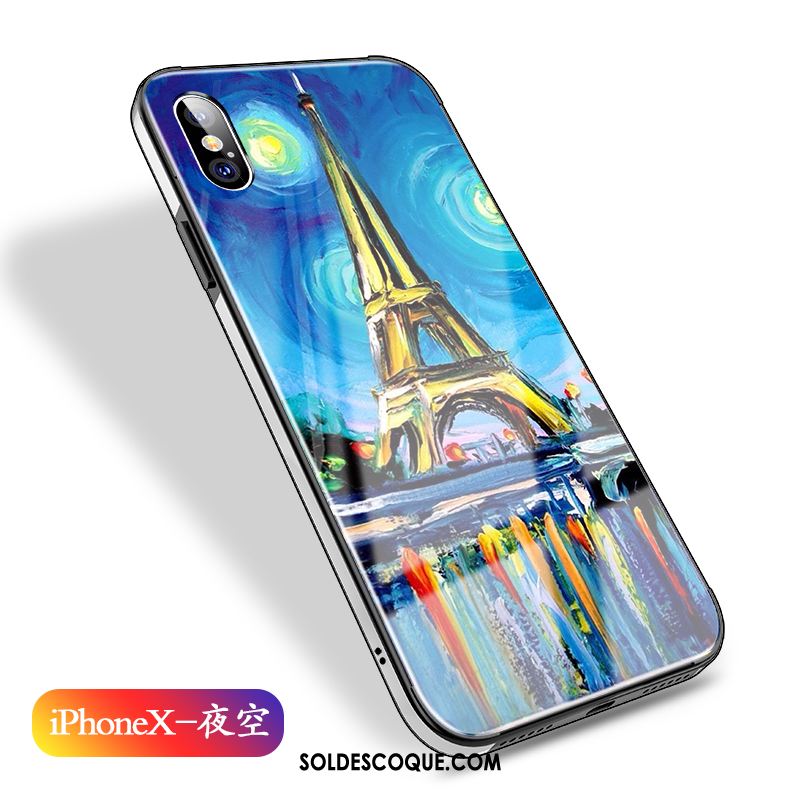 Coque iPhone X Peinture À L'huile Verre Téléphone Portable Marque De Tendance Tout Compris Housse Soldes