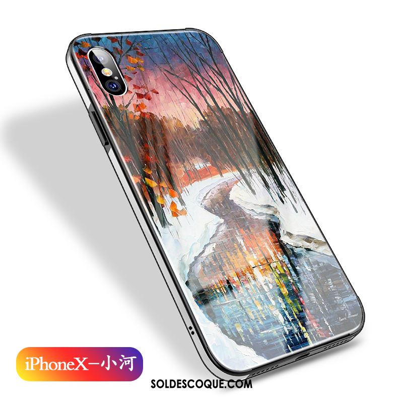 Coque iPhone X Peinture À L'huile Verre Téléphone Portable Marque De Tendance Tout Compris Housse Soldes