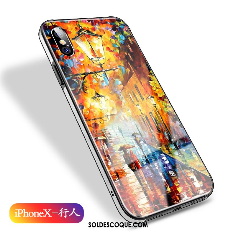 Coque iPhone X Peinture À L'huile Verre Téléphone Portable Marque De Tendance Tout Compris Housse Soldes