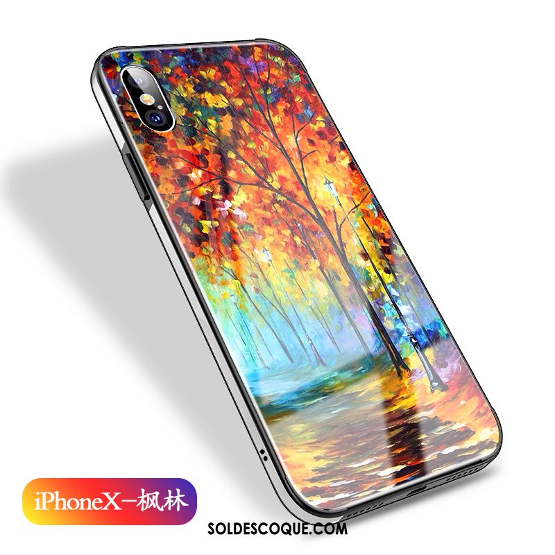 Coque iPhone X Peinture À L'huile Verre Téléphone Portable Marque De Tendance Tout Compris Housse Soldes