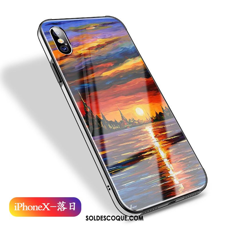 Coque iPhone X Peinture À L'huile Verre Téléphone Portable Marque De Tendance Tout Compris Housse Soldes