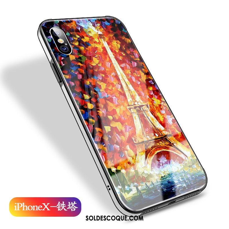Coque iPhone X Peinture À L'huile Verre Téléphone Portable Marque De Tendance Tout Compris Housse Soldes