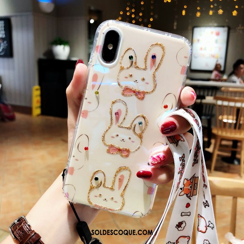 Coque iPhone X Petit Incruster Strass Charmant Lapin Fluide Doux Pas Cher