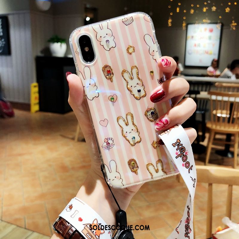 Coque iPhone X Petit Incruster Strass Charmant Lapin Fluide Doux Pas Cher