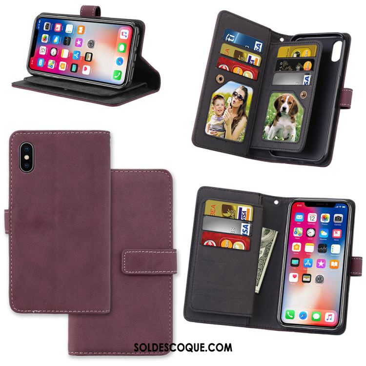 Coque iPhone X Portefeuille Téléphone Portable Sac Carte Violet Étui En Cuir Pas Cher