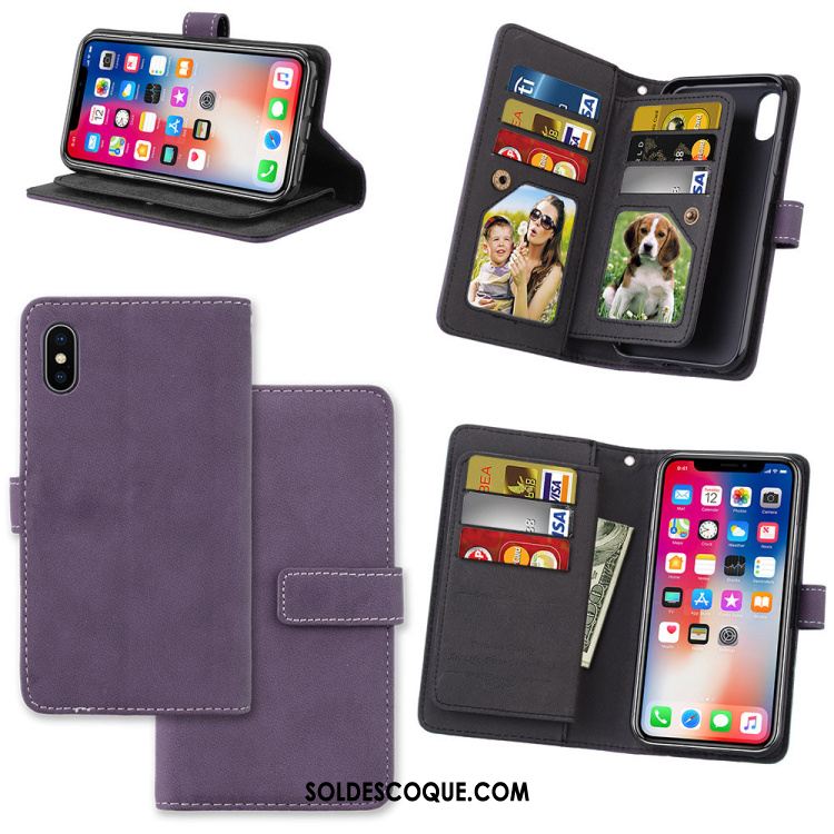 Coque iPhone X Portefeuille Téléphone Portable Sac Carte Violet Étui En Cuir Pas Cher