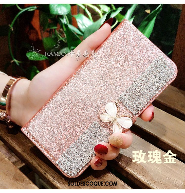 Coque iPhone Xr Or Rose Strass Sac Carte Téléphone Portable Clamshell Soldes