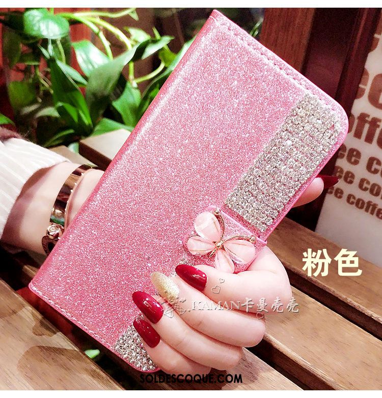 Coque iPhone Xr Or Rose Strass Sac Carte Téléphone Portable Clamshell Soldes