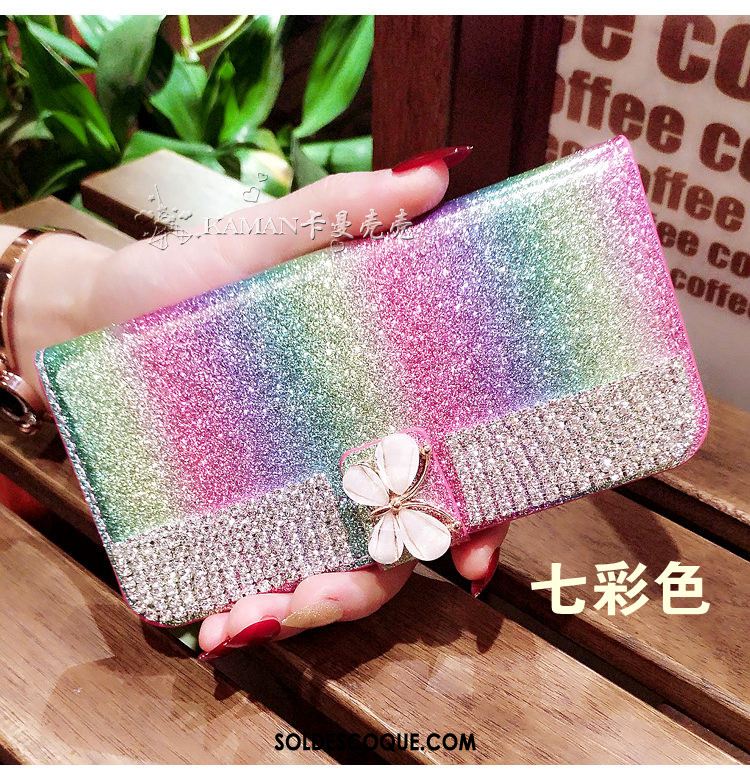 Coque iPhone Xr Or Rose Strass Sac Carte Téléphone Portable Clamshell Soldes