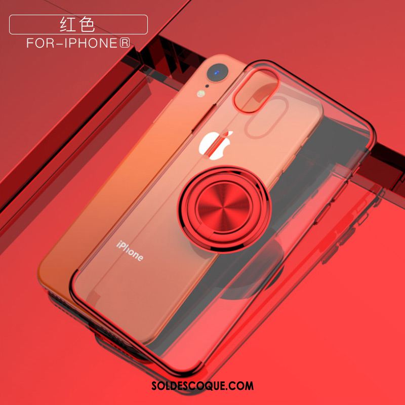 Coque iPhone Xr Placage Silicone Net Rouge Anneau Transparent Pas Cher