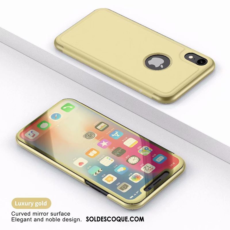 Coque iPhone Xr Protection Or Tempérer Étui En Cuir Miroir Pas Cher