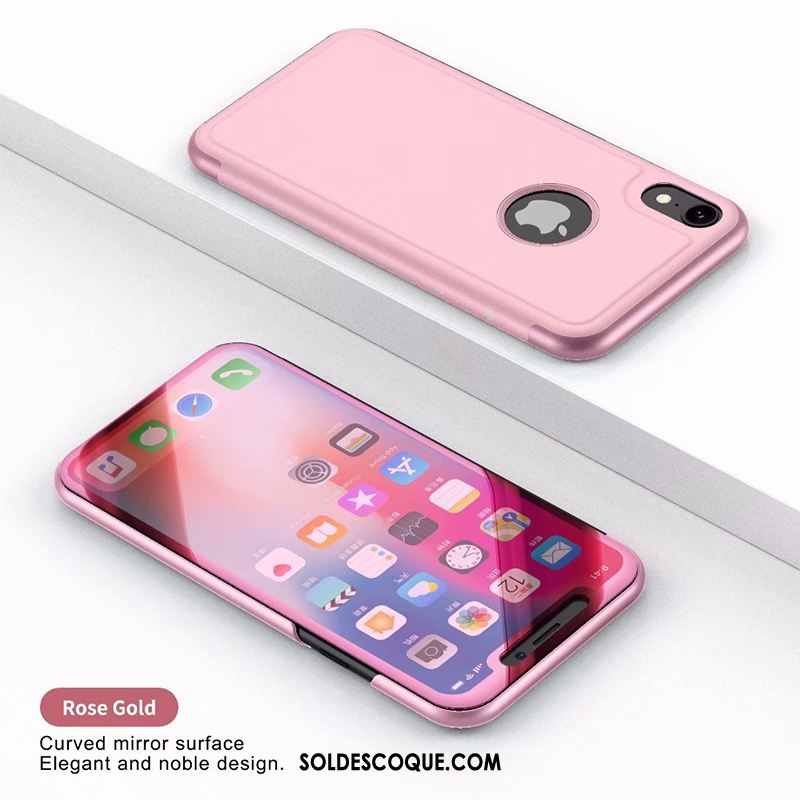 Coque iPhone Xr Protection Or Tempérer Étui En Cuir Miroir Pas Cher