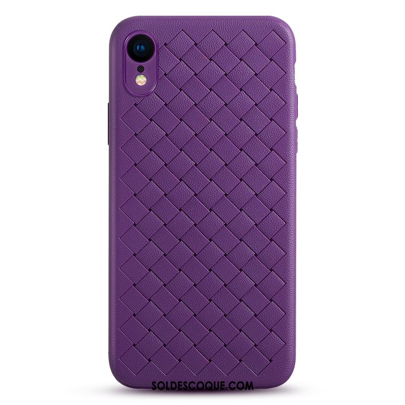 Coque iPhone Xr Refroidissement Incassable Cuir Violet Respirant Pas Cher