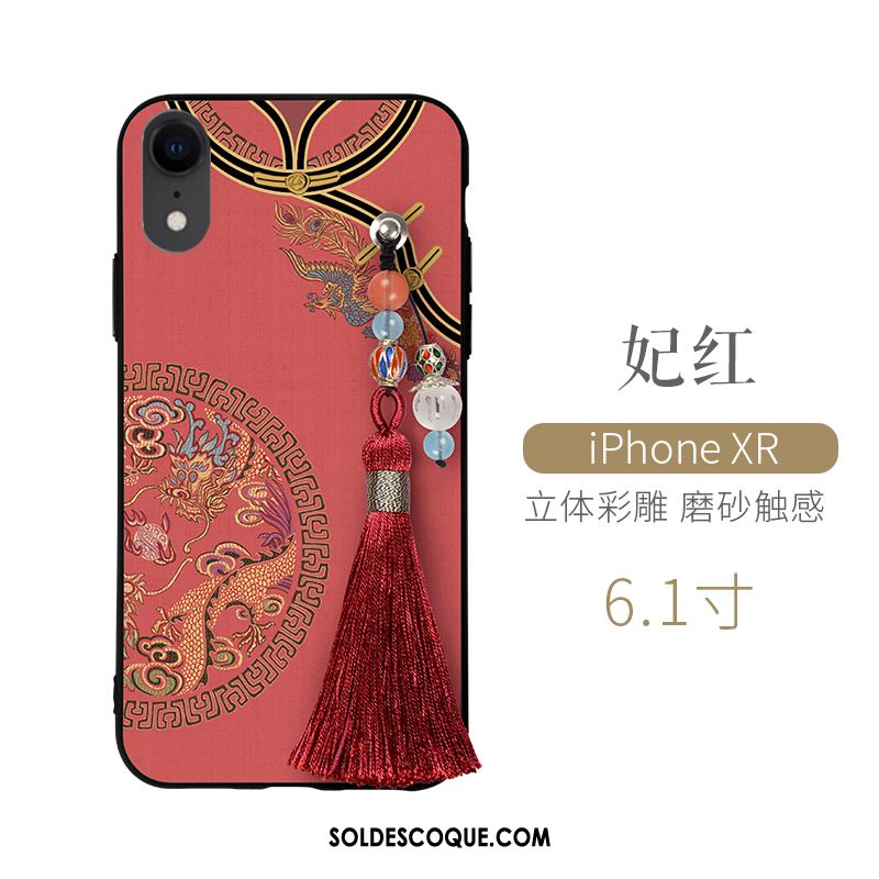 Coque iPhone Xr Rose Gaufrage Étui Téléphone Portable Incassable Pas Cher