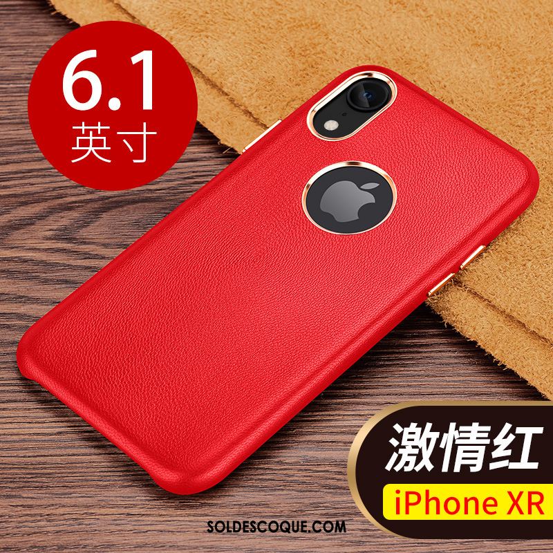 Coque iPhone Xr Simple Personnalité Cuir Véritable Incassable Net Rouge Pas Cher