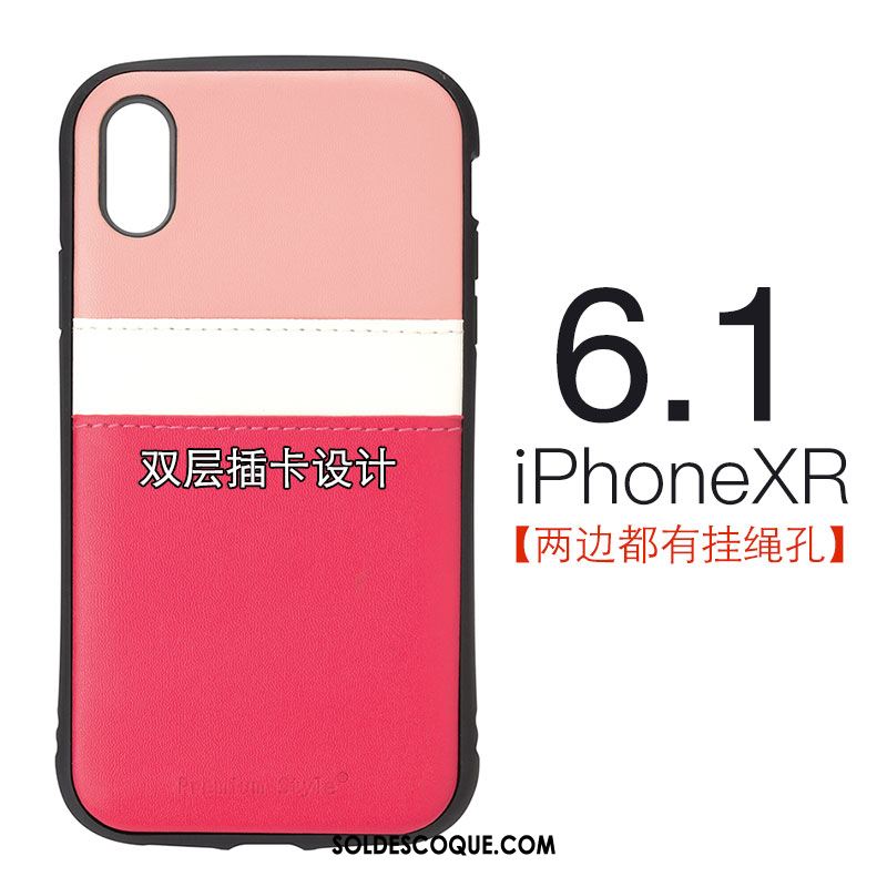 Coque iPhone Xr Étui En Cuir Couture Couleurs Protection Carte Rouge Soldes