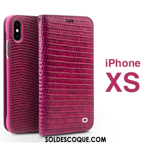 Coque iPhone Xs Cuir Véritable Carte Crocodile Modèle Protection Violet Pas Cher