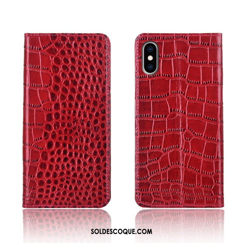 Coque iPhone Xs Incassable Crocodile Modèle Clamshell Étui En Cuir Silicone En Vente