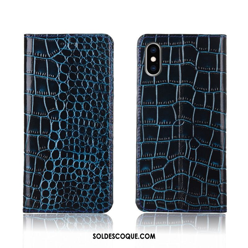 Coque iPhone Xs Incassable Crocodile Modèle Clamshell Étui En Cuir Silicone En Vente