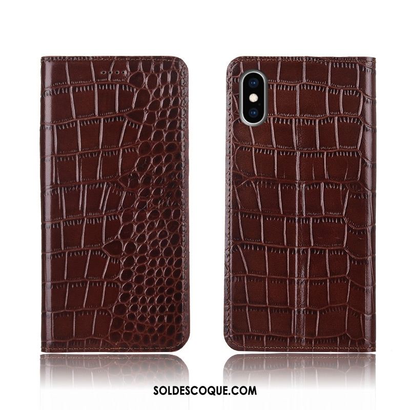 Coque iPhone Xs Incassable Crocodile Modèle Clamshell Étui En Cuir Silicone En Vente