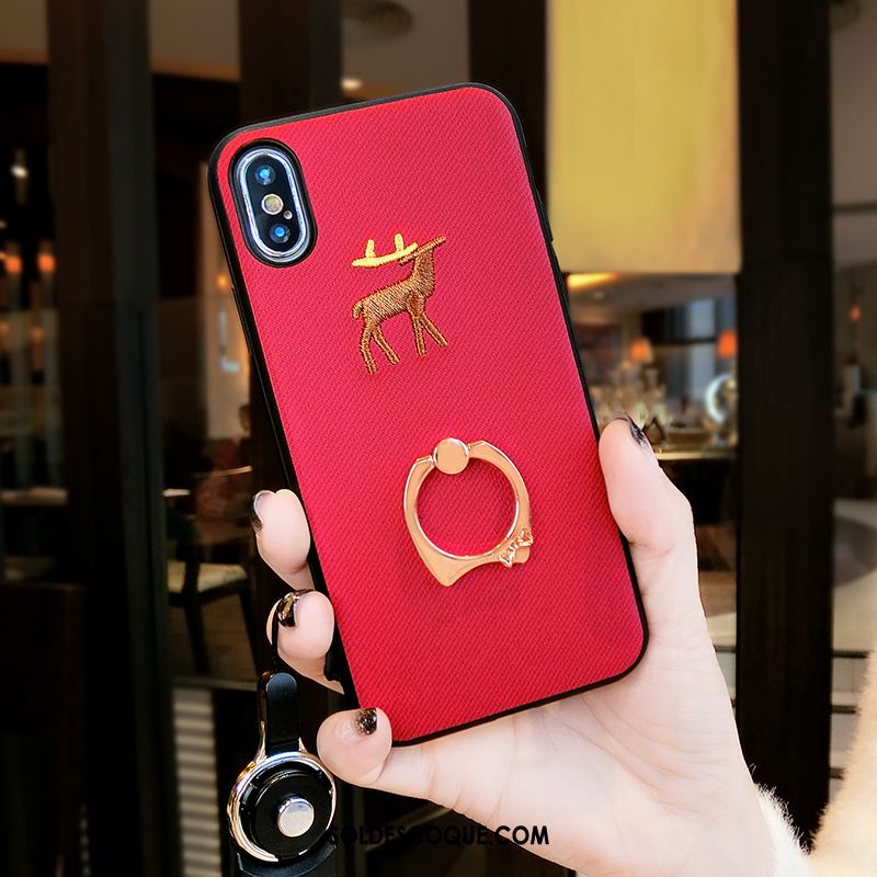 Coque iPhone Xs Max Bleu Net Rouge Broderie Tout Compris Créatif Housse Soldes