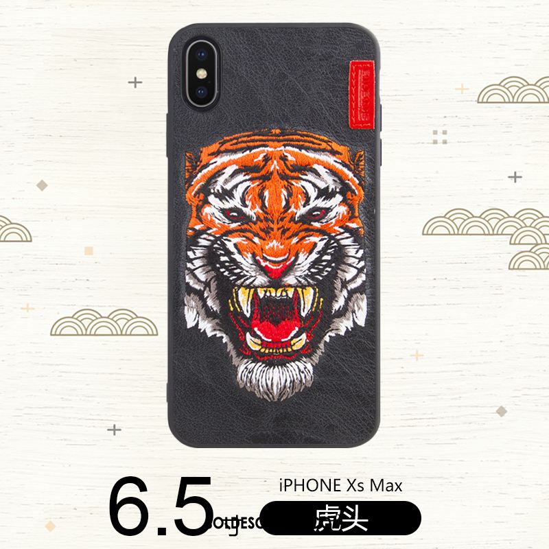 Coque iPhone Xs Max Broderie Étui Rouge Silicone Téléphone Portable Pas Cher