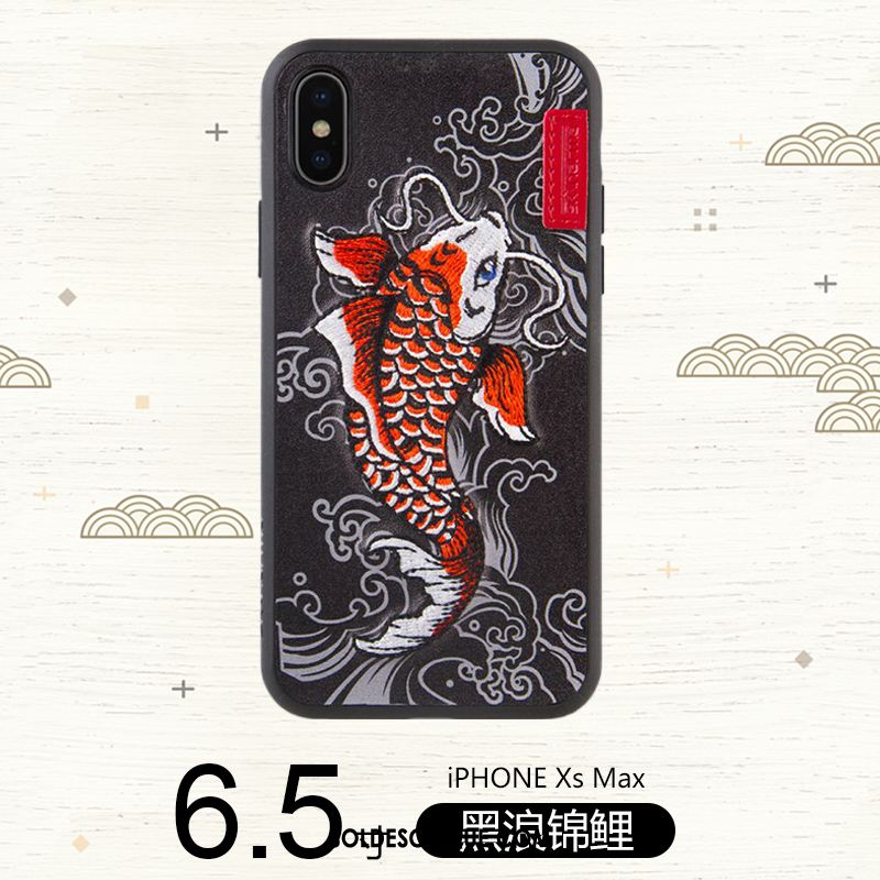 Coque iPhone Xs Max Broderie Étui Rouge Silicone Téléphone Portable Pas Cher