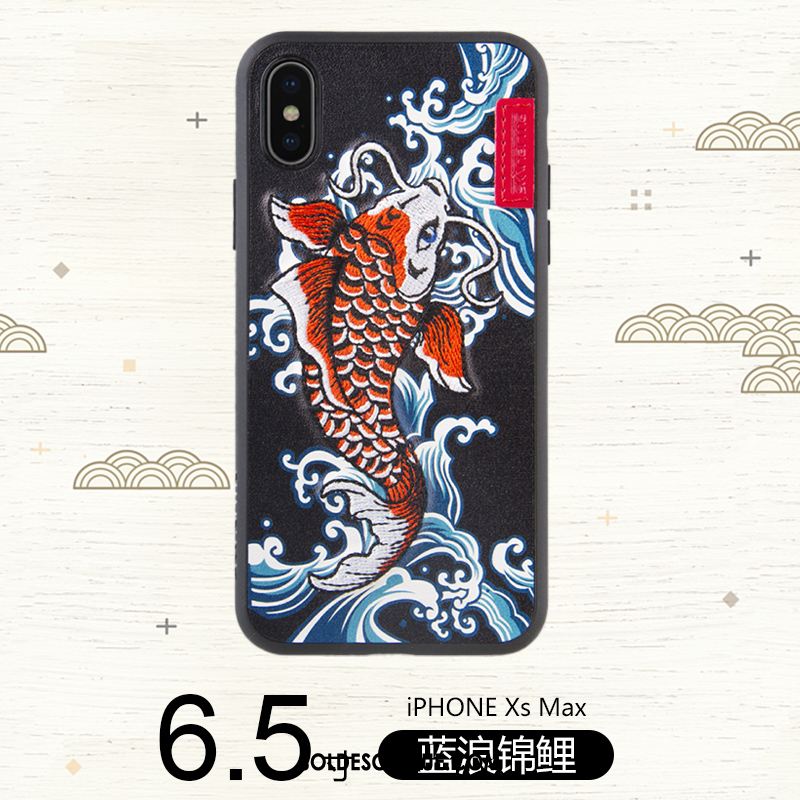 Coque iPhone Xs Max Broderie Étui Rouge Silicone Téléphone Portable Pas Cher