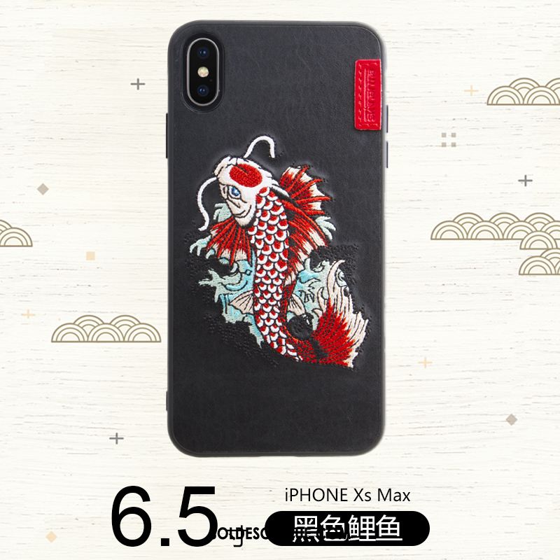 Coque iPhone Xs Max Broderie Étui Rouge Silicone Téléphone Portable Pas Cher