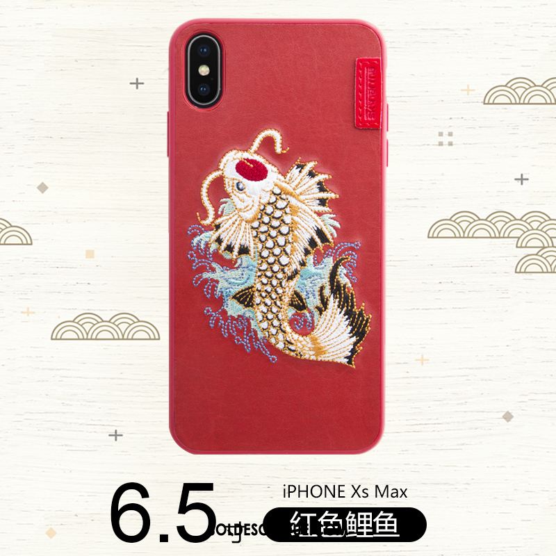 Coque iPhone Xs Max Broderie Étui Rouge Silicone Téléphone Portable Pas Cher