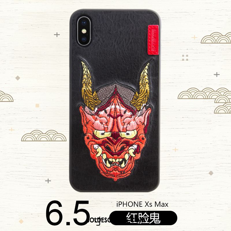 Coque iPhone Xs Max Broderie Étui Rouge Silicone Téléphone Portable Pas Cher